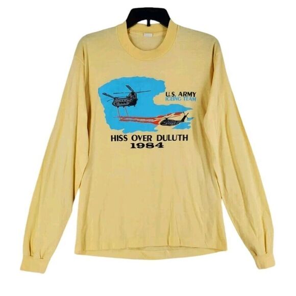 Vtg US Military Army Iceing Team LS Shirt Men XL Yellow Graphic 1984 HISS Duluth - Picture 10 of 11